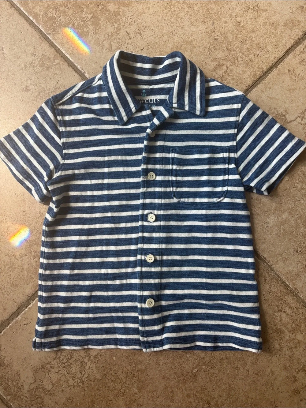 Crewcuts Blue & White Striped Short-Sleeve Button Shirt